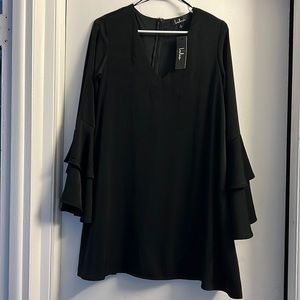 Black, bell sleeve mini dress